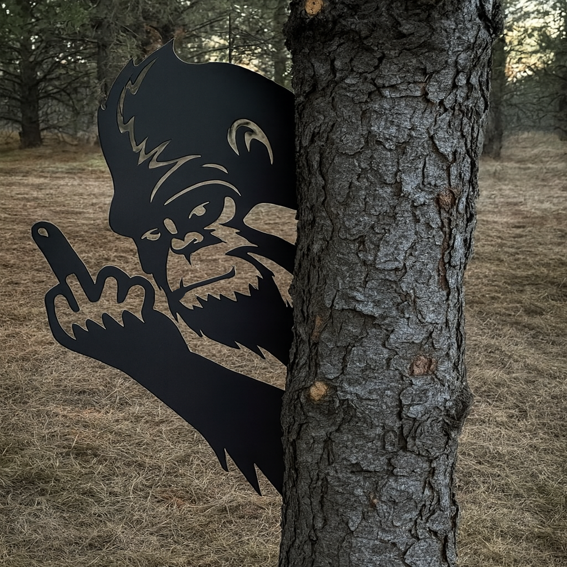 Peek-a-Boo Bigfoot metal sign funny wall art