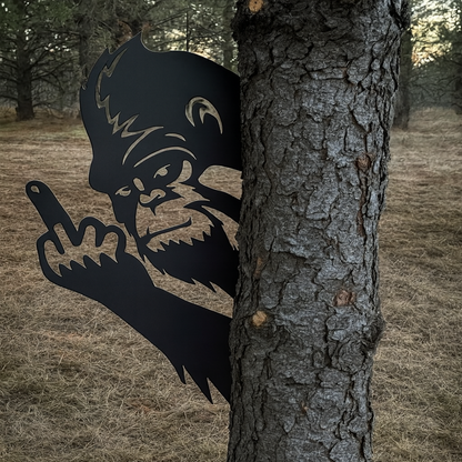 Peek-a-Boo Bigfoot metal sign funny wall art