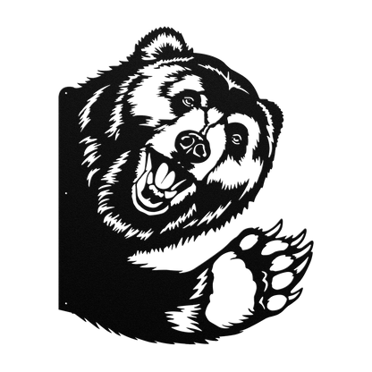 bear peeking tree metal sign