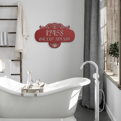 Personalized_Art_Nouveau_metal_address_s_Red_Modern_Bathroom_Mockup.png