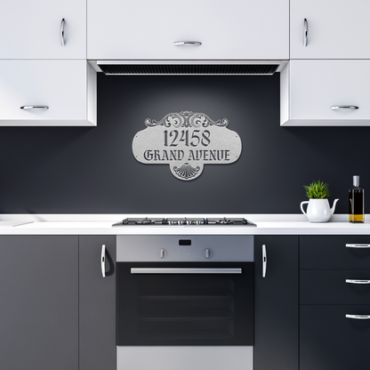 Personalized_Art_Nouveau_metal_address_s_Silver_Dark_Kitchen_Mockup.png