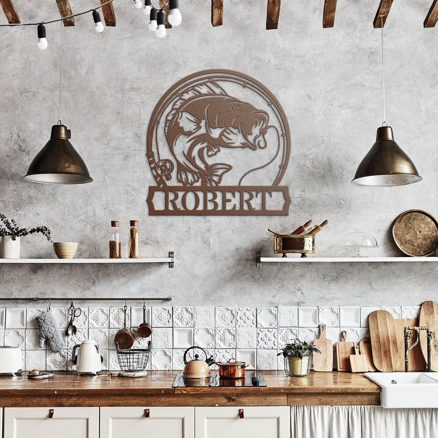 Personalized_Bass_Fish_Metal_Sign__Cu_Copper_Rustic_Kitchen_Mockup.png
