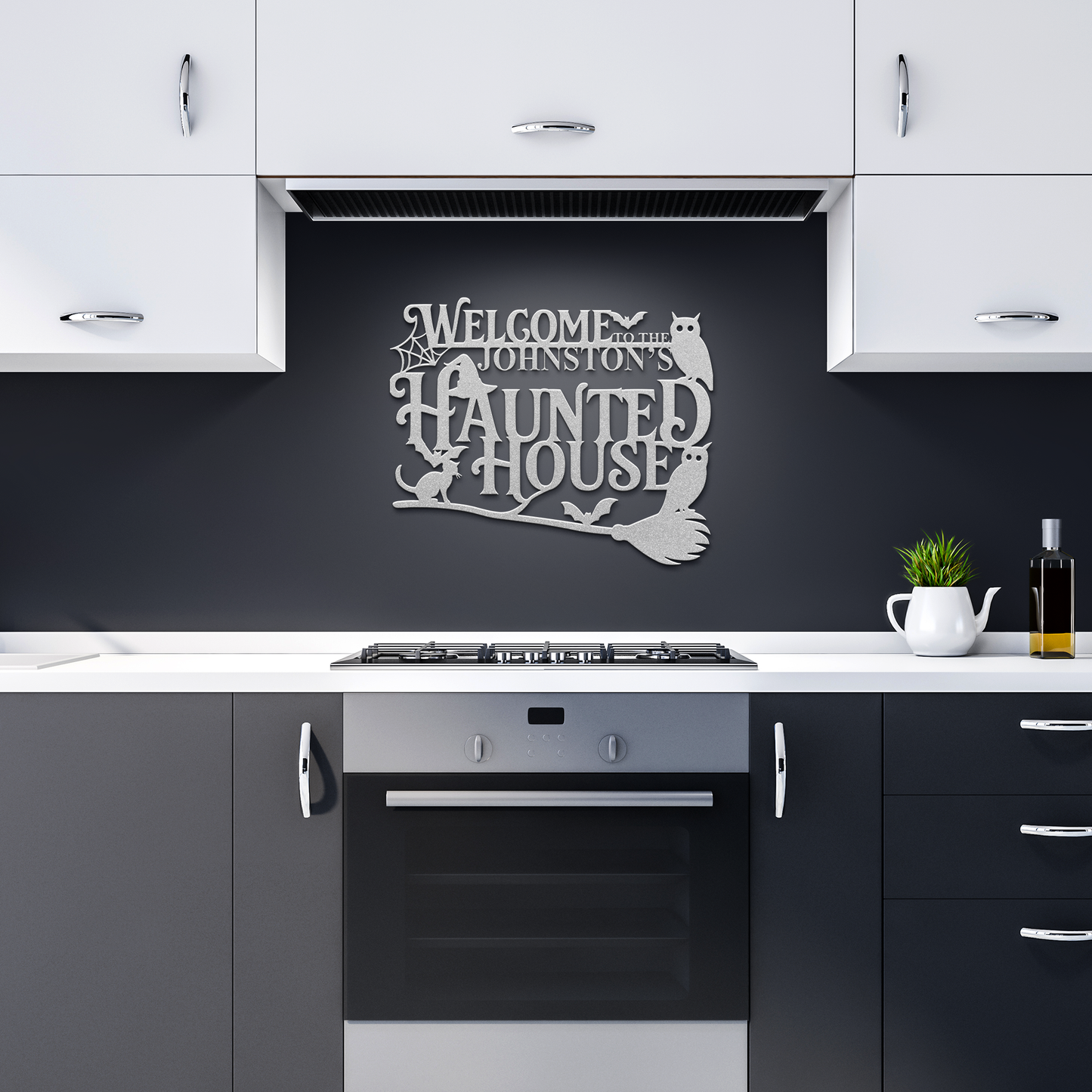 Personalized_Halloween_Metal_Sign__Haun_Silver_Dark_Kitchen_Mockup.png