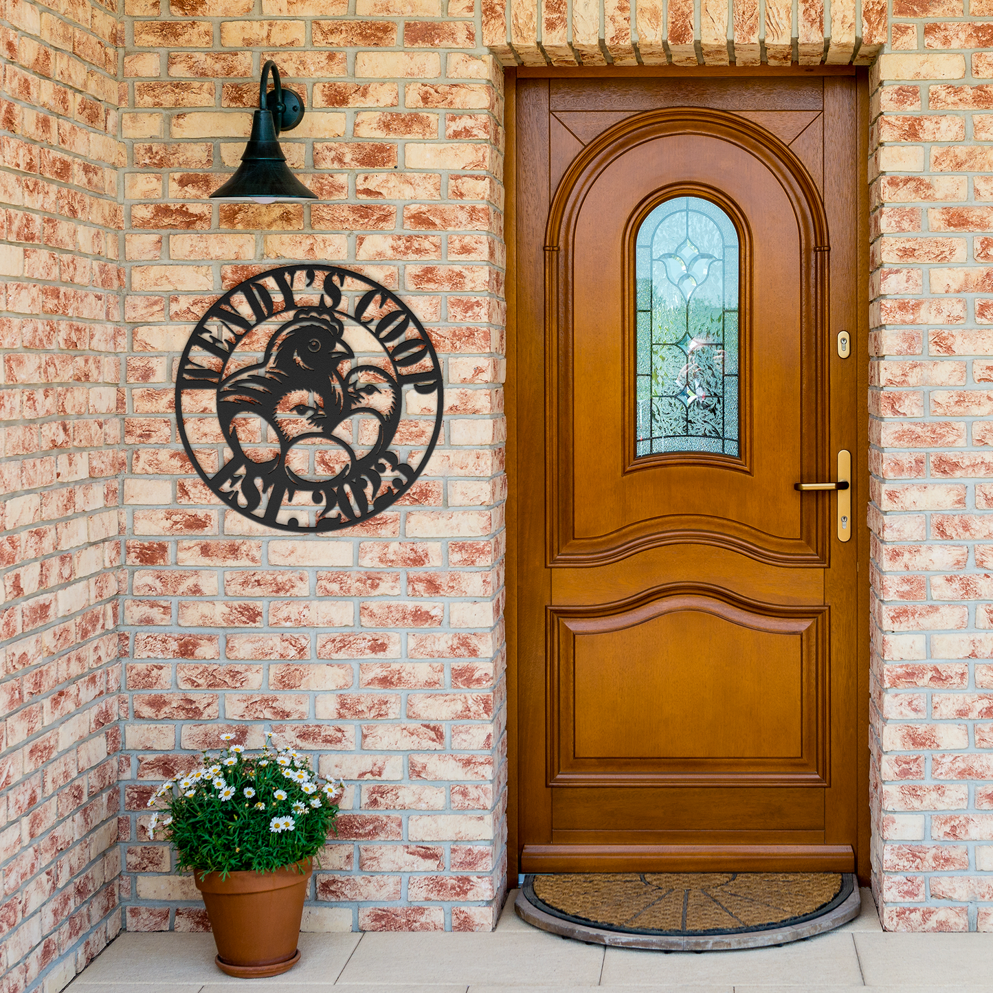 Personalized_Hen_House_Metal_Sign__Cu_Black_Brick_Entrance_Mockup.png
