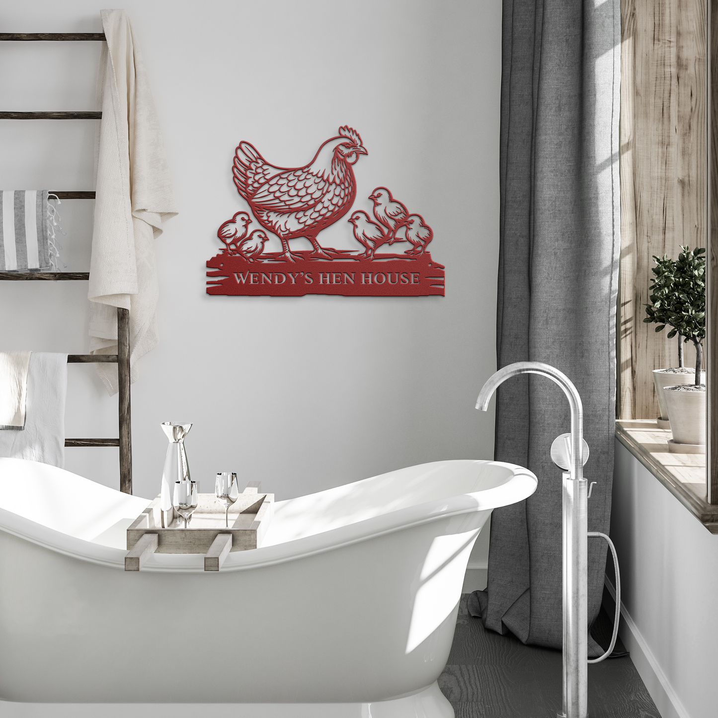 Personalized_chicken_farm_metal_sign_wit_Red_Modern_Bathroom_Mockup.png