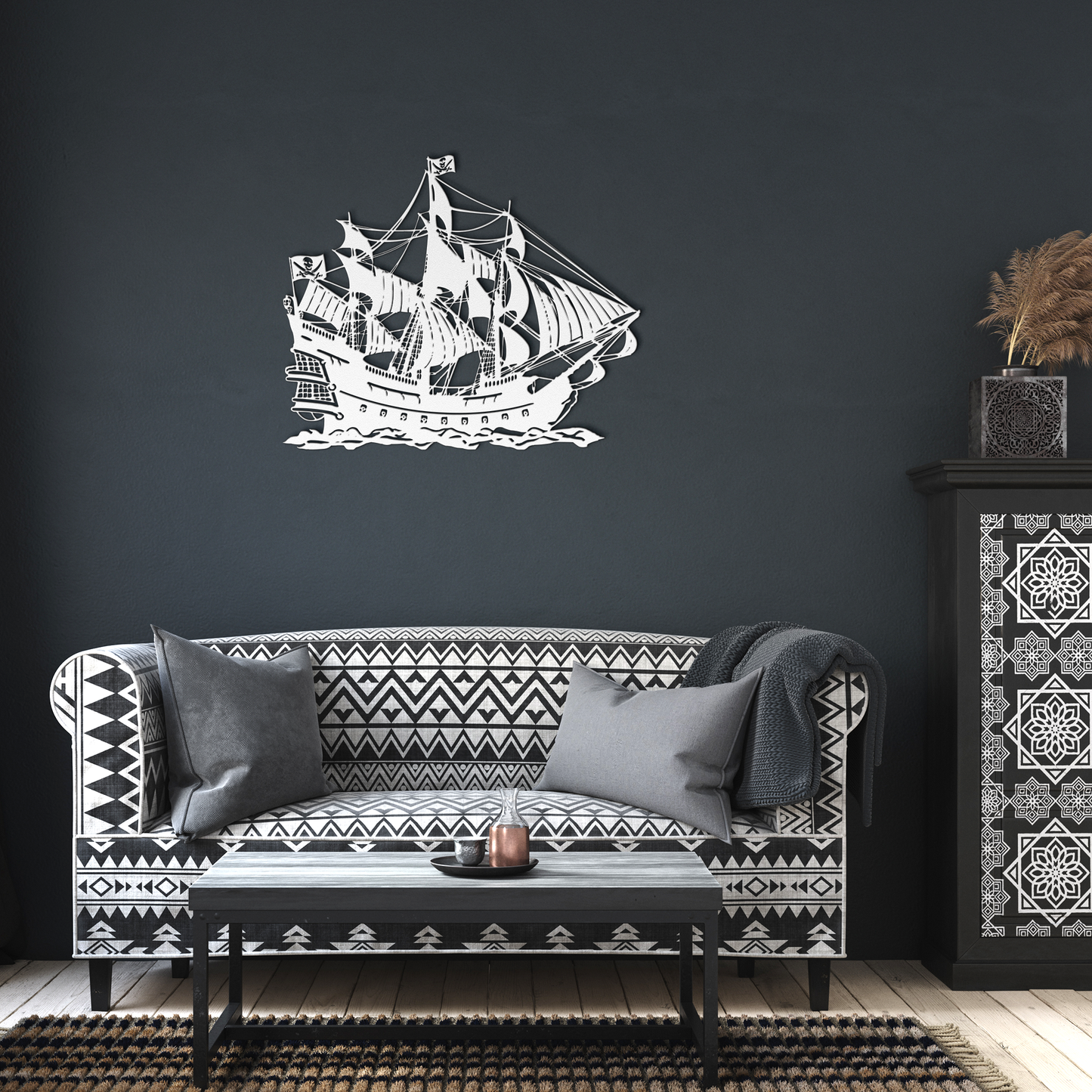 Pirate_Ship_Metal_Wall_Art_Jolly_Roger_N_White_Dark_Living_Room_Mockup.png