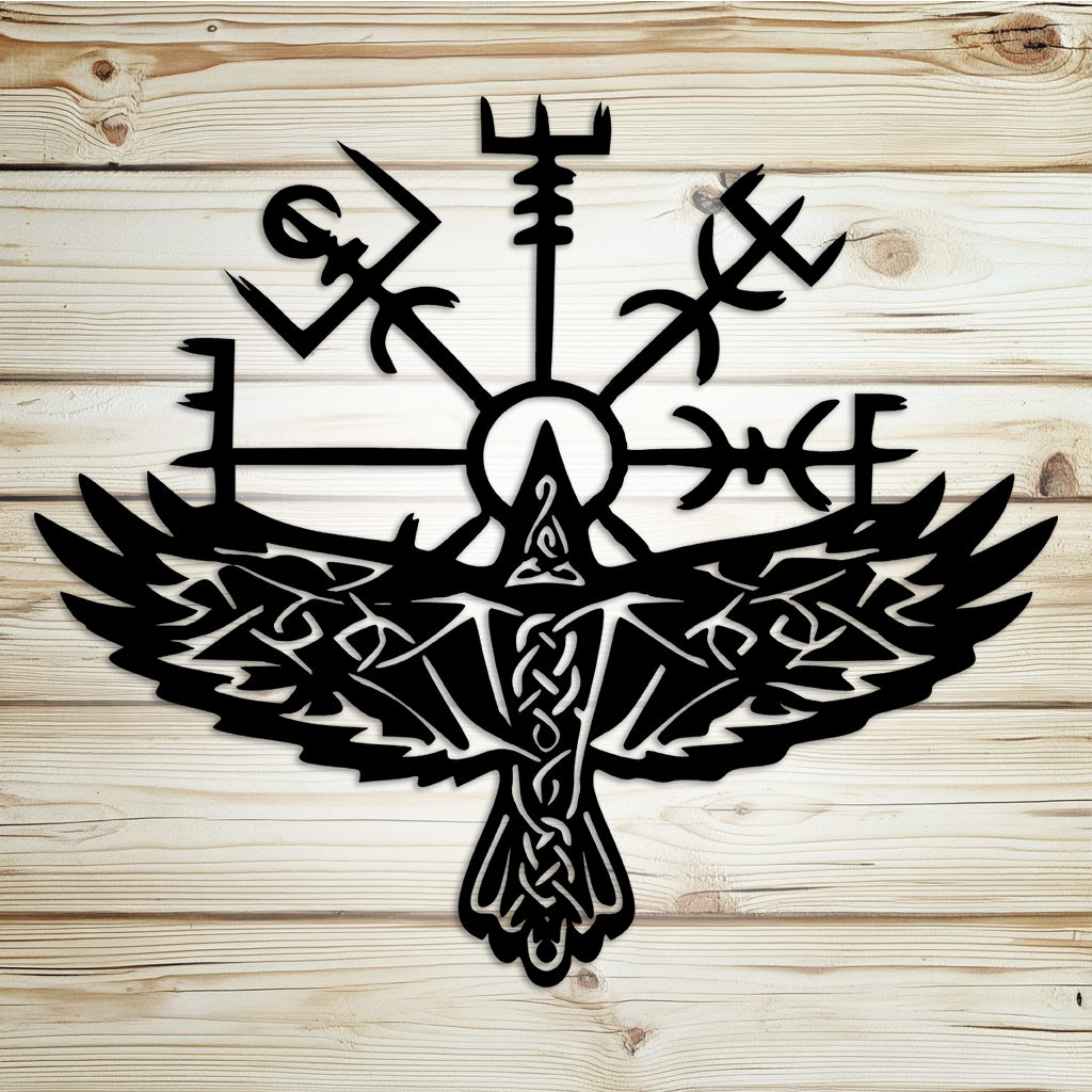 Vegvisir compass with raven steel wall art