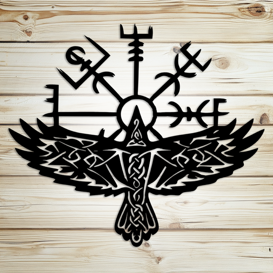 Vegvisir compass with raven steel wall art