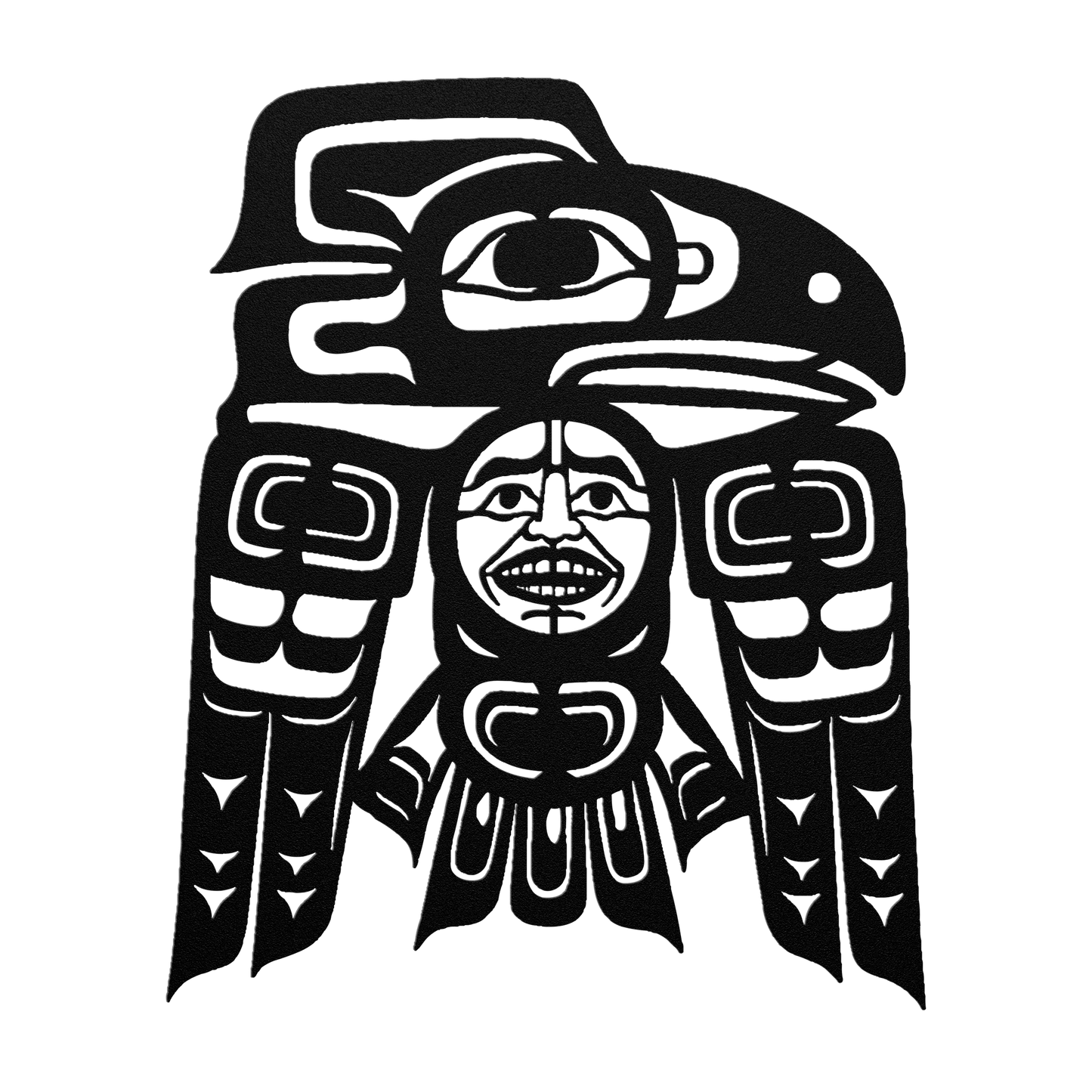 Alaskan Native Mask Metal Wall Art in black finish on rustic wooden wall