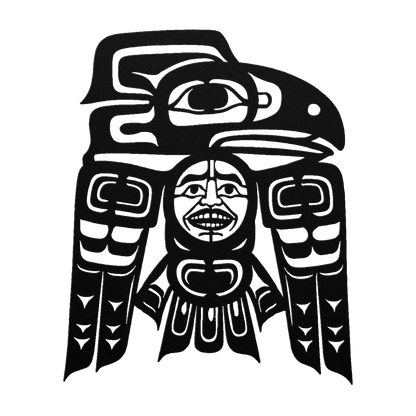 Alaskan Native Mask Metal Wall Art in black finish on rustic wooden wall