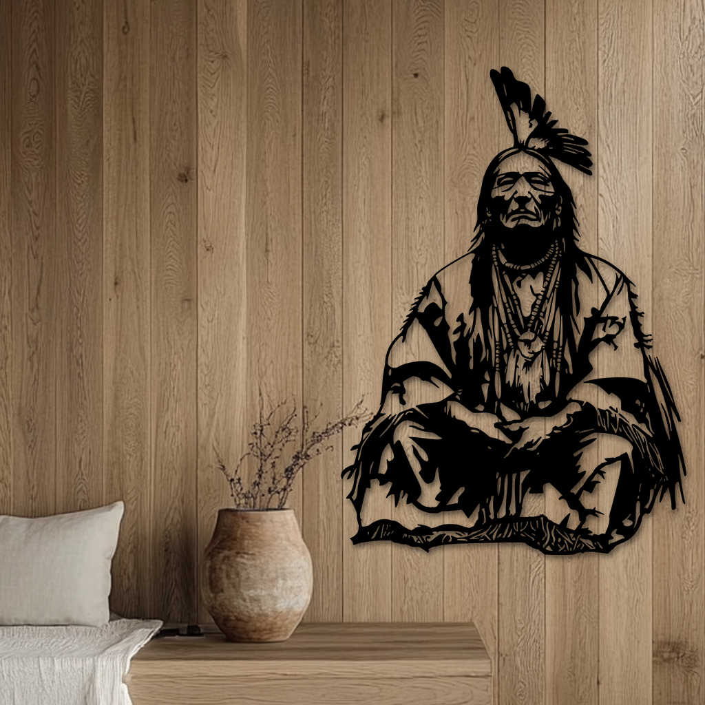 Sitting Bull Warrior Chief Metal Sign – Native American Wall Art