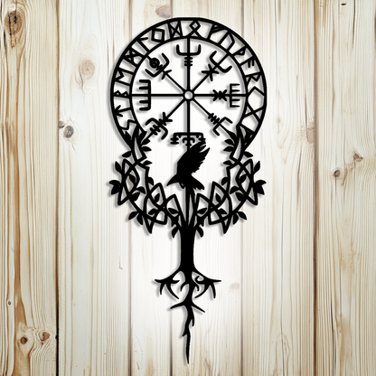 Viking compass and raven metal sign