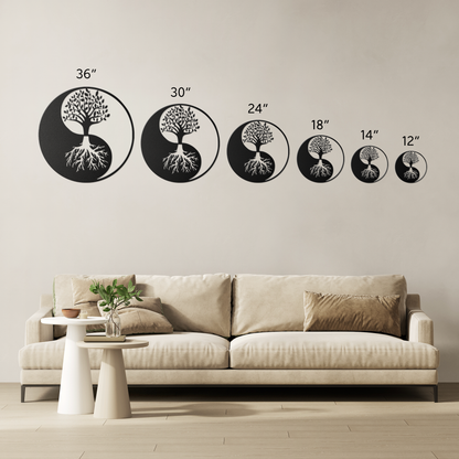 Tree of Life and Yin Yang symbol metal wall art