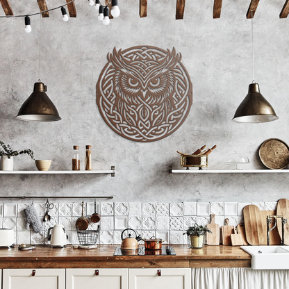 Tribal_Celtic_Knot_Owl_Metal_Sign__Cust_Copper_Rustic_Kitchen_Mockup.png