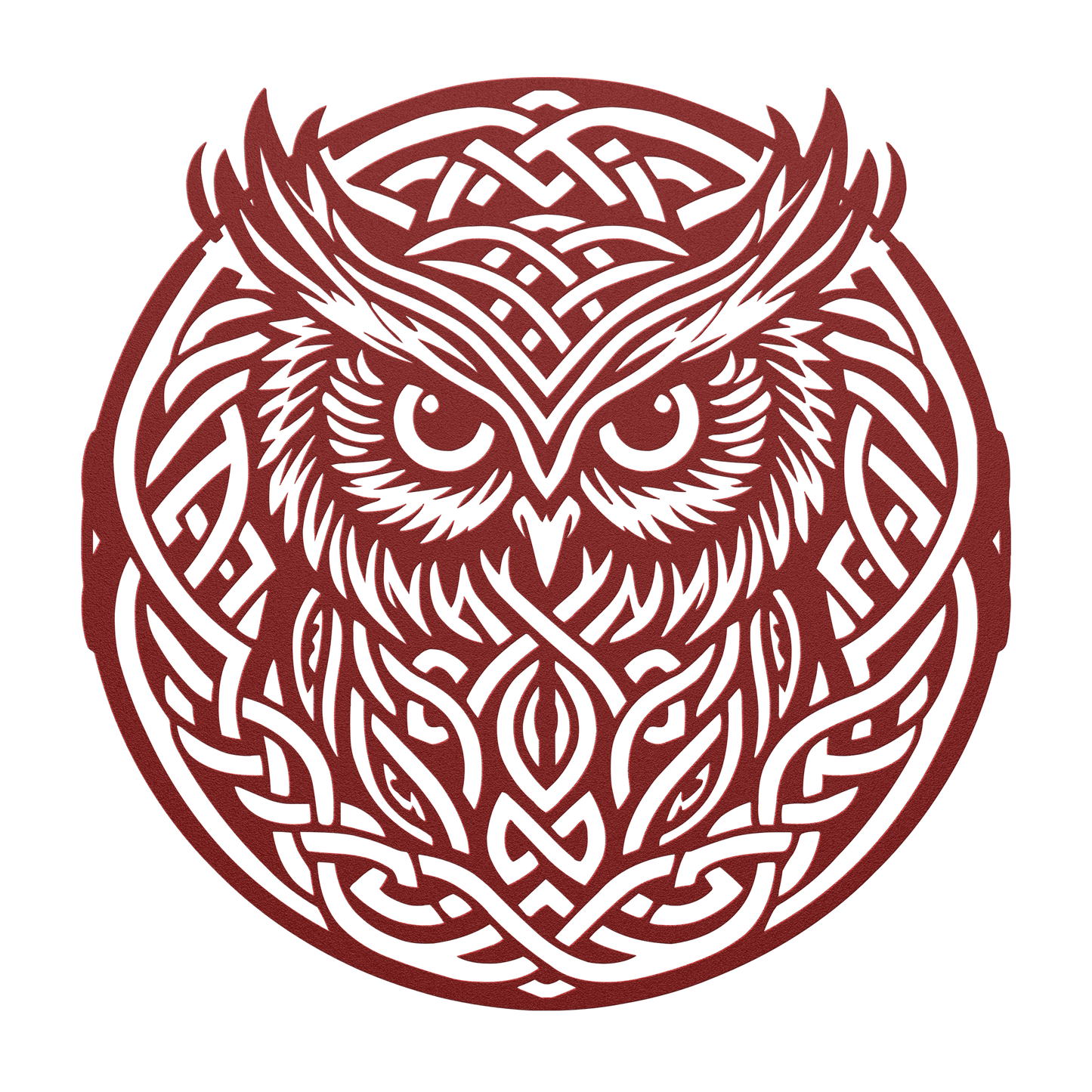 Durable powder-coated Celtic owl spiritual wall art