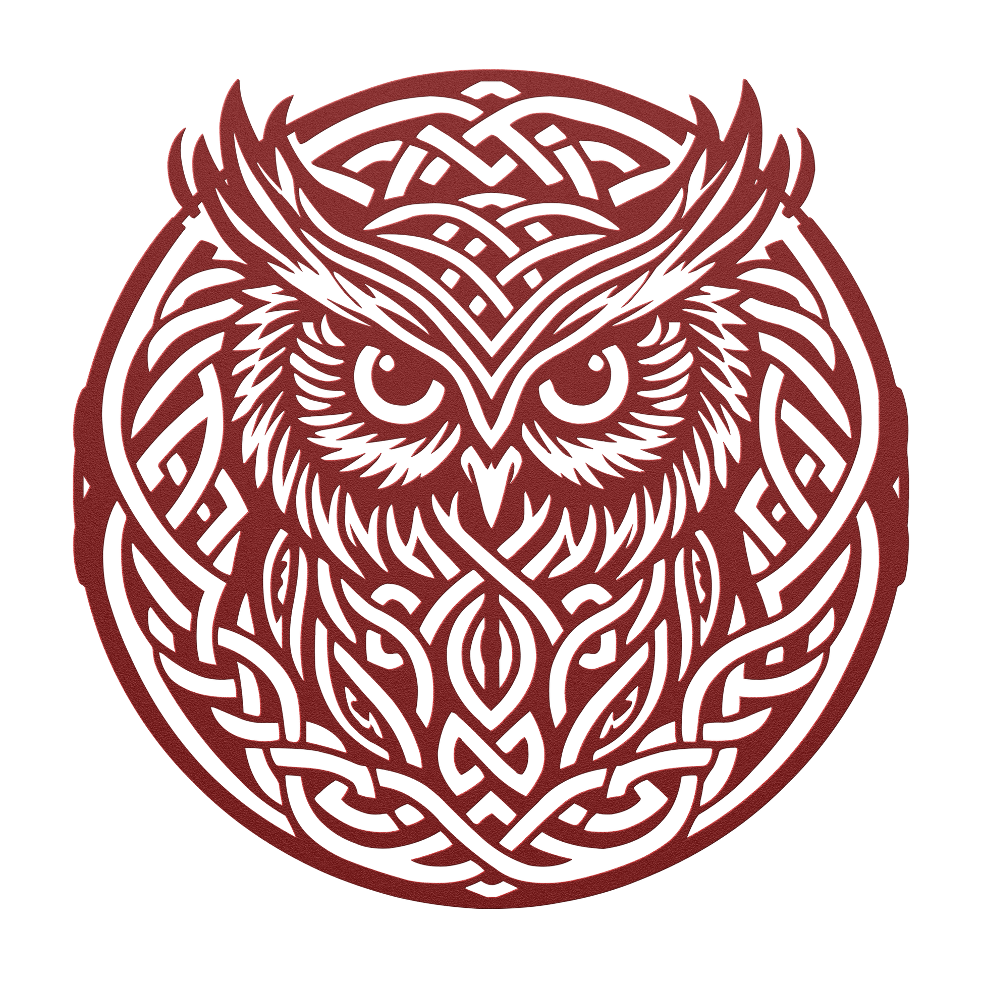 Durable powder-coated Celtic owl spiritual wall art