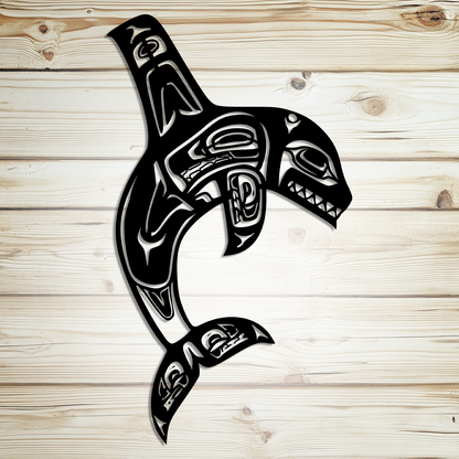 Northwest tribal orca totem pole metal wall art
