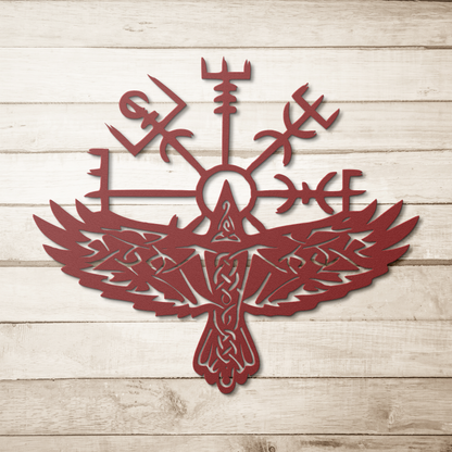 Viking raven and compass metal wall decor