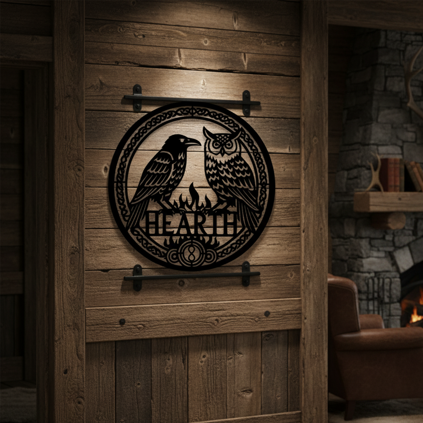 Celtic raven and owl metal sign