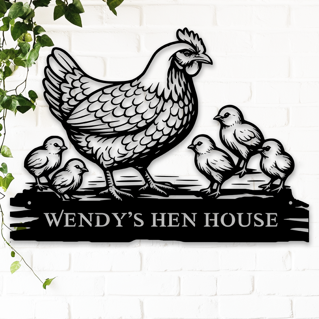 Personalized hen house steel wall art