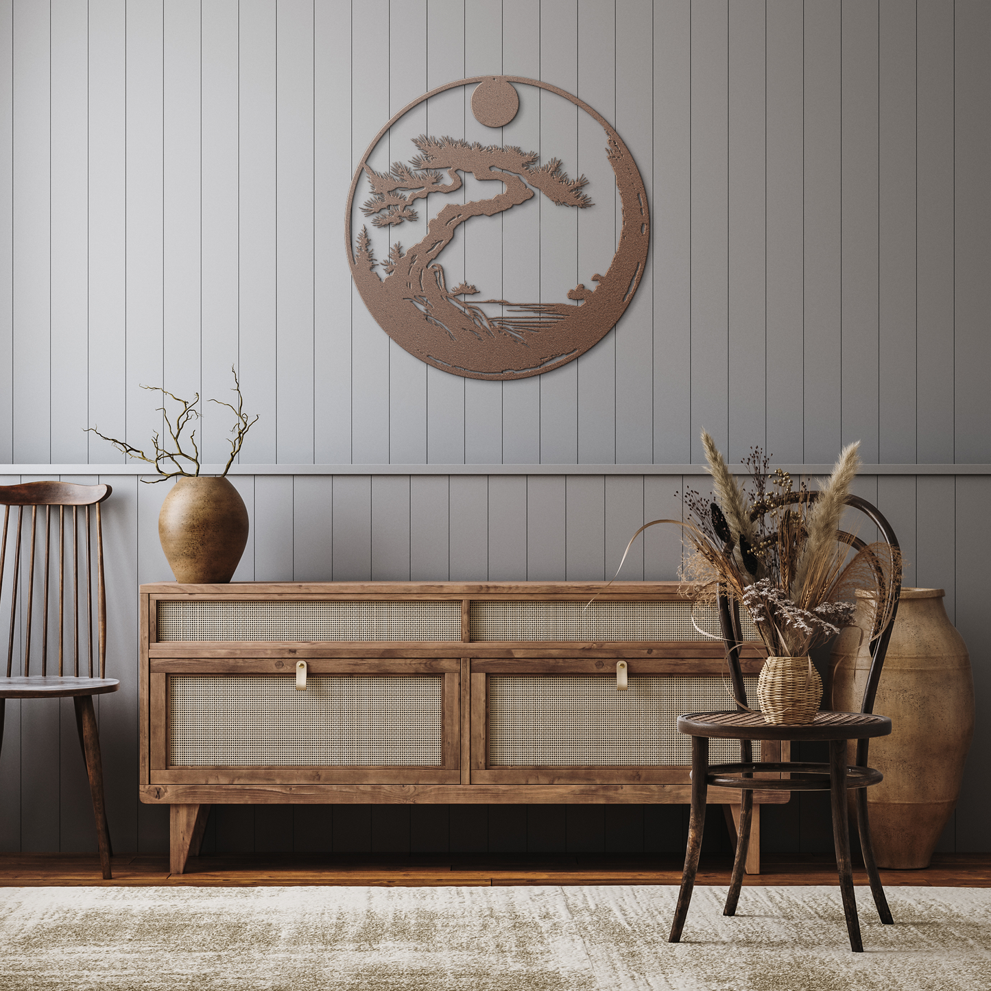 Zen_Enso_Circle_Metal_Wall_Art__Japan_Copper_Rustic_Hallway_Mockup.png