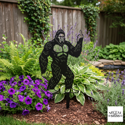 humorous bigfoot metal garden decor outdoor sign
