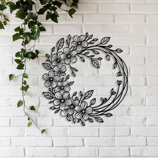 Metal daisy wreath wall art